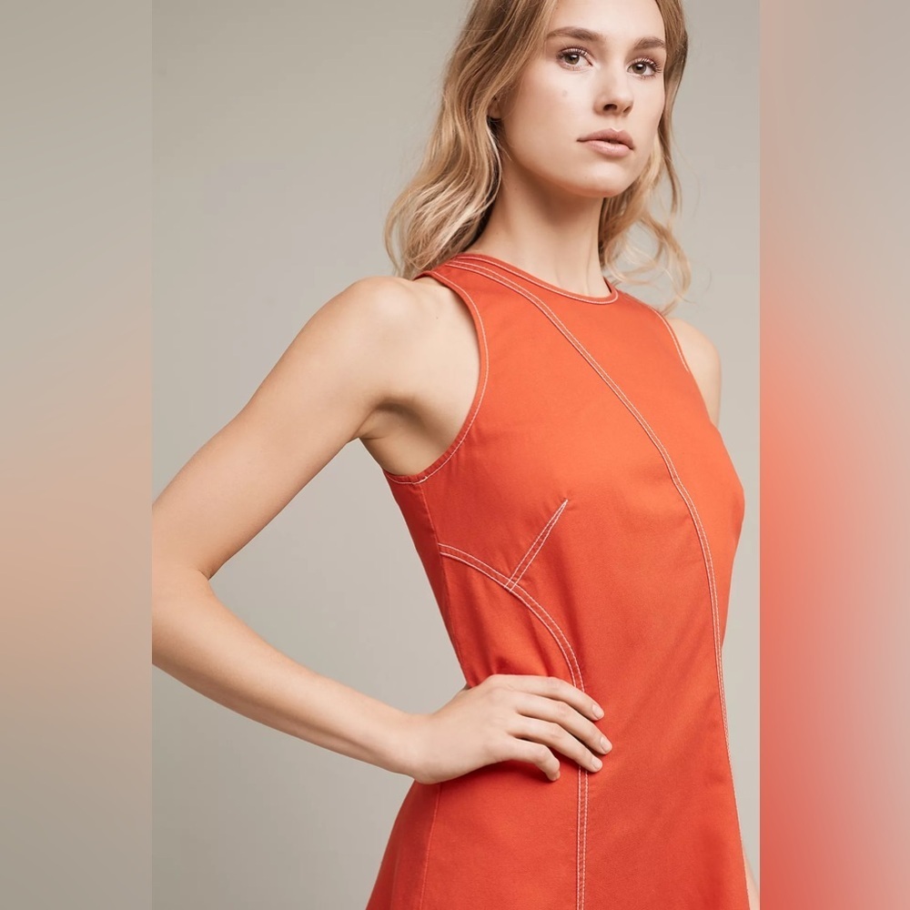 Bileu Anthropologie Sleeveless Orange A-Line Dress with Contrast Stitching sz 8 - Picture 2 of 12